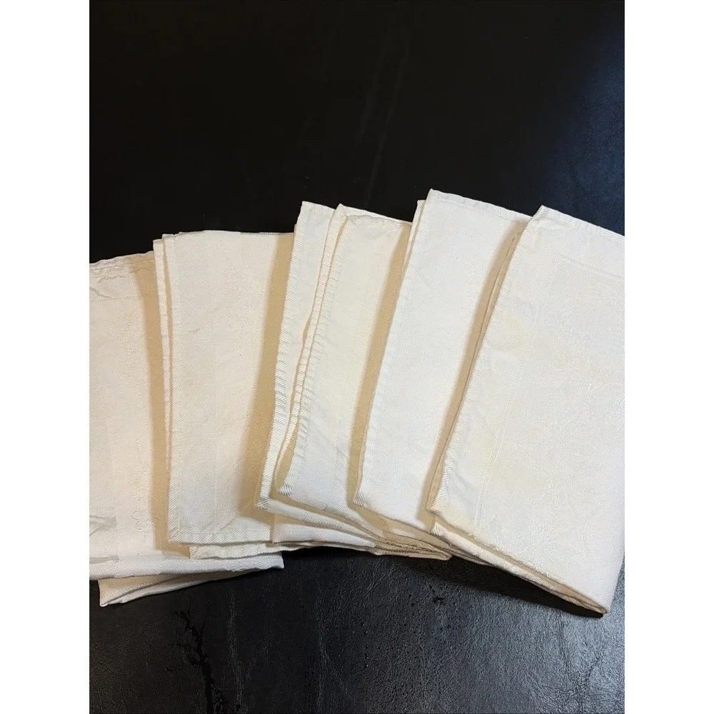 VTG Set of 5 Ivory XL Cream Damask Luncheon Dinner Napkins Floral 17.5 x 17.5